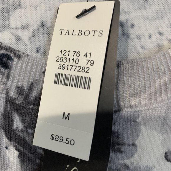 Talbots Cardigan White Gray Floral Print Long Sleeve Medium NEW - Picture 5 of 10